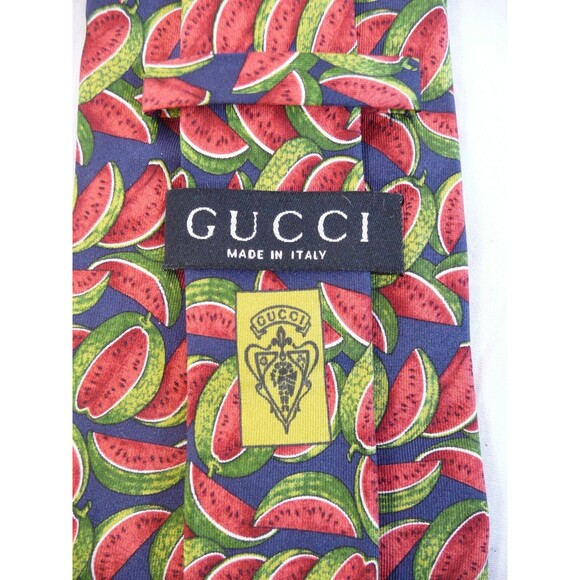 100% Silk GUCCI Navy Watermelon Tie Designer Made in Italy Summer Fruit Vintage - Picture 5 of 5